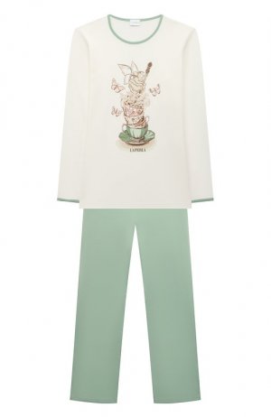 Хлопковая пижама La Perla. Цвет: зелёный