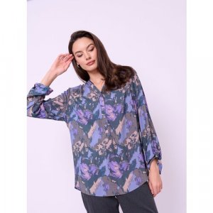Блуза , повседневный стиль, прямой силуэт, длинный рукав, флористический принт, размер 44, фиолетовый Franco Vello. Цвет: фиолетовый