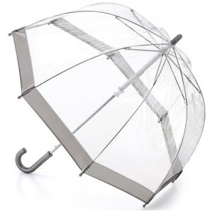 Зонт-трость , механика, купол 65 см., система «антиветер», прозрачный, чехол в комплекте, серебряный FULTON. Цвет: серебристый