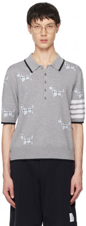 Серый - футболка-поло с 4 полосками Hector Thom Browne
