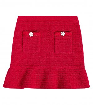 Твидовая юбка с баской и украшением , красный Self-Portrait