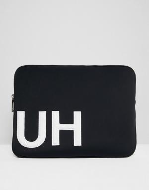 Чехол для ноутбука с фактурным логотипом HUGO. Цвет: черный