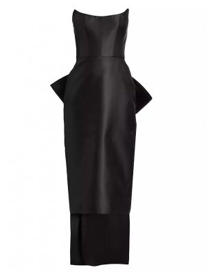 Коктейльное платье с заостренным краем без бретелек и бантом , черный Amsale