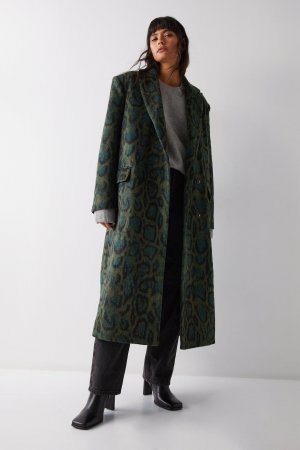 Приталенное пальто со змеиной шерстью , зеленый Warehouse