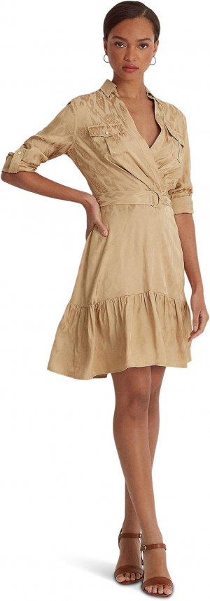 Жаккардовое платье с длинными рукавами и поясом LAUREN Ralph Lauren, цвет Birch Tan