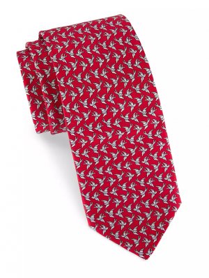 Шелковый галстук с сердечками и воробьями , красный Ferragamo