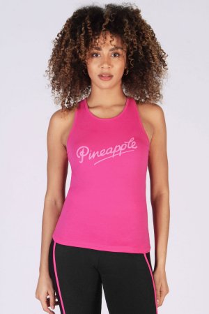 Розовая женская футболка без рукавов со спиной-борцовкой и соответствующим логотипом , розовый Pineapple