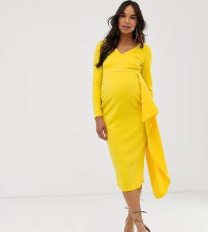 Желтое платье миди с асимметричными оборками -Желтый True Violet Maternity