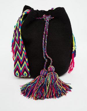 Черная сумка ручной вязки Wayuu Mochila Jardin Del Cielo. Цвет: черный