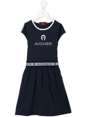Платье миди А-силуэта с логотипом Aigner Kids. Цвет: синий
