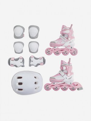 Набор детский: роликовые коньки, шлем, комплект защиты Sunny, Розовый Reaction. Цвет: розовый