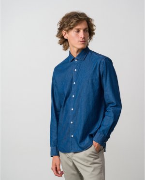 Мужская рубашка узкого кроя цвета индиго в ломаную клетку , синий Etiem
