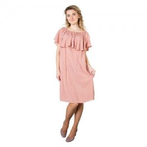 Платье с воланом Флай горох на розовом 48 Мамуля Красотуля. Цвет: розовый/белый