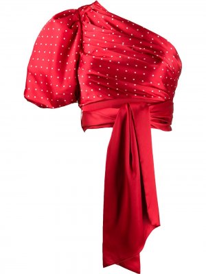 Блузка асимметричного кроя с узором в горох Misha Collection. Цвет: красный