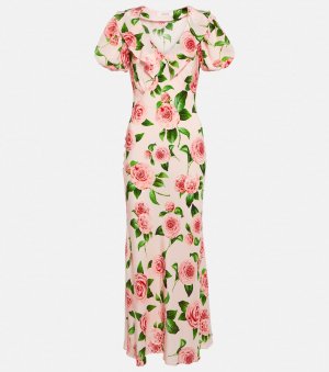 Платье макси из шелка с цветочным принтом, розовый Rodarte