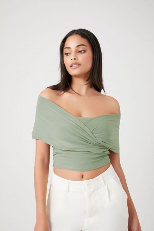 Топ-перекресток с открытыми плечами , оливковый Forever 21