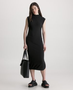 Длинное женское платье с воротником в рубчик , черный Calvin Klein Jeans