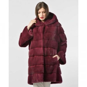 Пальто , норка, силуэт прямой, капюшон, размер 40, фиолетовый Manakas Frankfurt. Цвет: фиолетовый
