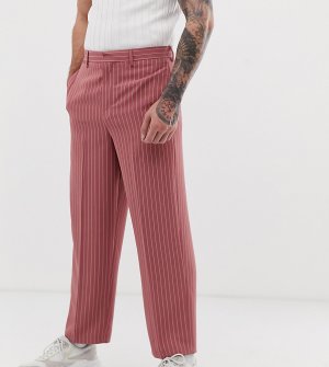 Широкие розовые брюки в тонкую полоску -Розовый Noak