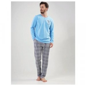 Пижама , размер 3XL, серый, голубой Vienetta. Цвет: голубой/серый