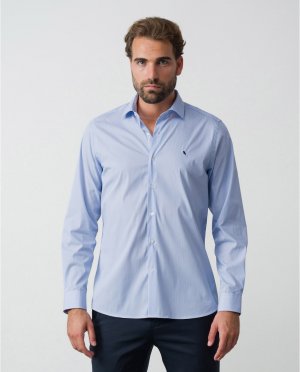 Очень облегающая мужская рубашка в синюю полоску , светло-синий Etiem