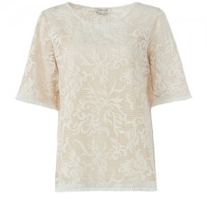 Блуза , прямой силуэт, укороченный рукав, размер 44, бежевый, белый Anna Molinari. Цвет: бежевый/белый/молочный