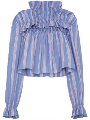 Полосатая блузка с оборками Marni. Цвет: синий