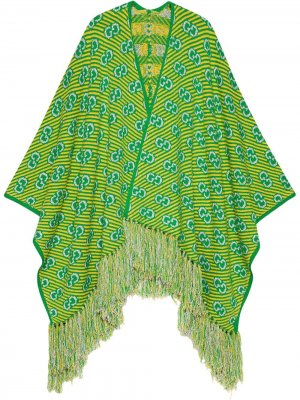 Жаккардовое пончо в полоску с логотипом GG Gucci. Цвет: зеленый