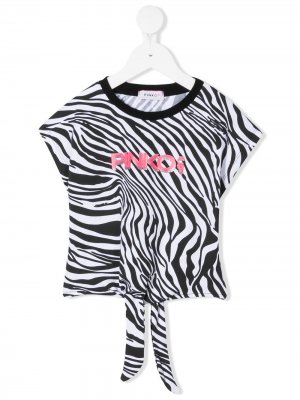 Блузка с зебровым принтом и логотипом Pinko Kids. Цвет: белый