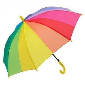 Зонт детский трость Радужный для мальчиков и девочек с прямой кромкой рисунком Радуга; полуавтоматический зонт-трость; синяя ручка Baziator. Цвет: мультиколор