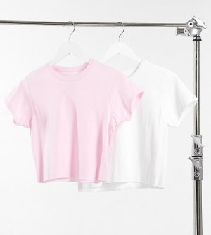 Набор из 2 футболок с необработанными краями в белом и розовом цвете -Мульти Daisy Street