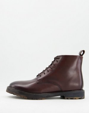 Коричневые кожаные ботинки на шнуровке с камуфляжным принтом подошве James-Коричневый цвет WALK LONDON