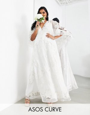 Свадебное платье с вышивкой и ASOS EDITION Curve Amelia рукавами-кимоно