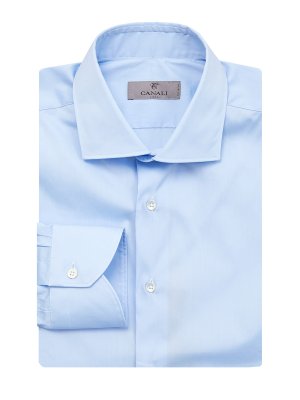 Рубашка в классическом стиле из хлопкового поплина CANALI. Цвет: голубой