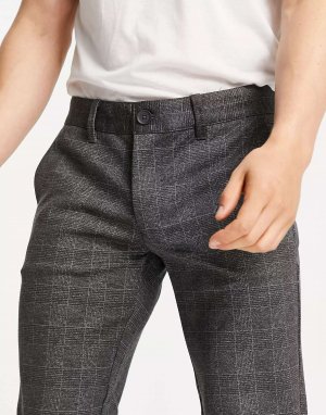 Темно-серые брюки из джерси приталенного кроя Only & Sons. Цвет: серый
