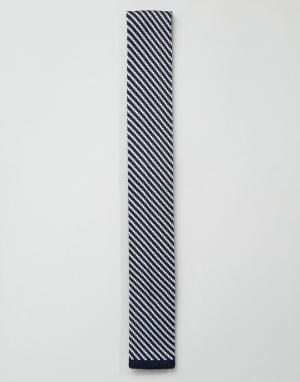 Вязаный галстук в диагональную полоску 7X. Цвет: темно-синий
