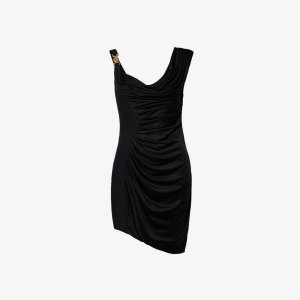 Коктейльное тканое мини-платье с драпировкой , черный Versace