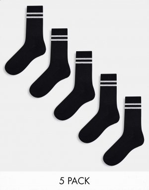 5 пар черных спортивных носков с белой полоской ASOS