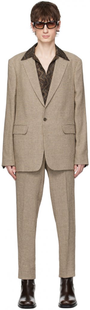 Светло-коричневый костюм с узором «гусиные лапки» Dries Van Noten