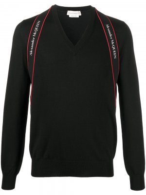 Пуловер с V-образным вырезом и логотипом Alexander McQueen. Цвет: черный