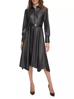 Платье-рубашка миди из искусственной кожи Vintage Glam , черный Donna Karan New York