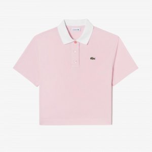 LACOSTE Женская укороченная рубашка-поло с цветными блоками [Светло-Розовый]