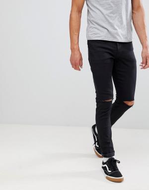 Черные свободные джинсы скинни с рваной отделкой Makavelli Mennace. Цвет: черный