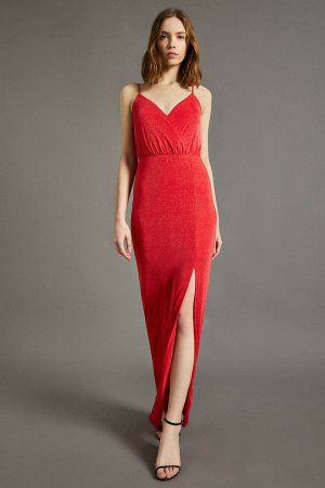 Женское вечернее платье с блестками и деталями , красный Koton