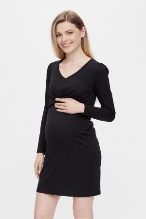 Трикотажное платье для беременных и кормящих мам , черный Mamalicious