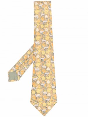 Шелковый галстук 2000-х годов с анималистичным принтом Hermès. Цвет: оранжевый