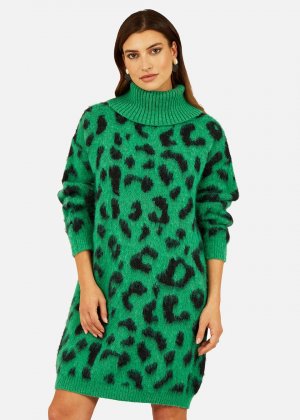 Зеленое трикотажное платье с высоким воротником Animal Yumi