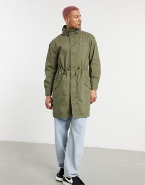 Куртка-парка цвета хаки с воротником-стойкой -Зеленый цвет ASOS DESIGN