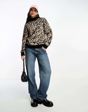 Свитер с высоким воротником и логотипом леопардовым принтом Tommy Jeans. Цвет: коричневый