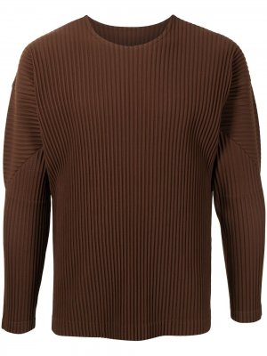 Плиссированный пуловер с круглым вырезом Homme Plissé Issey Miyake. Цвет: коричневый